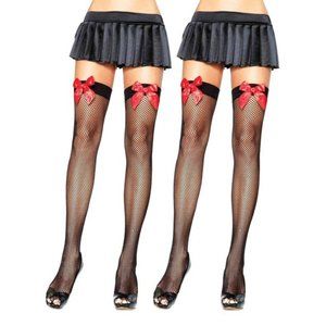 NWT Leg Avenue Fishnet Tights (White with Black bow)